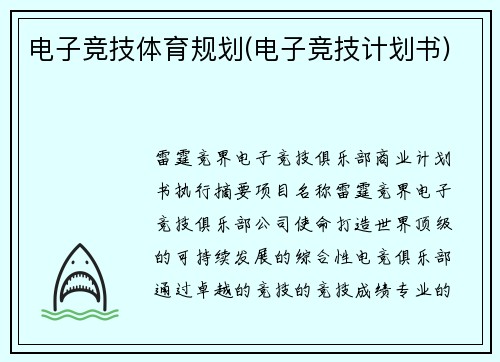 电子竞技体育规划(电子竞技计划书)
